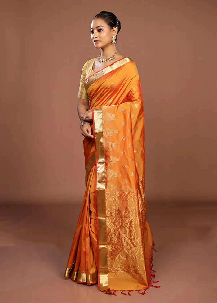 Rust Kanjivaram Silk Saree With Blouse Piece - Image 4