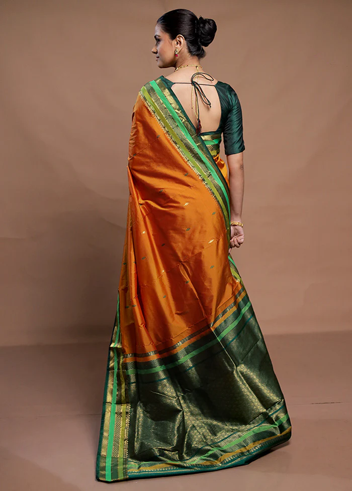 Rust Kanjivaram Silk Saree With Blouse Piece - Image 3