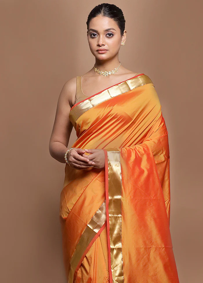 Rust Kanjivaram Silk Saree With Blouse Piece - Image 2