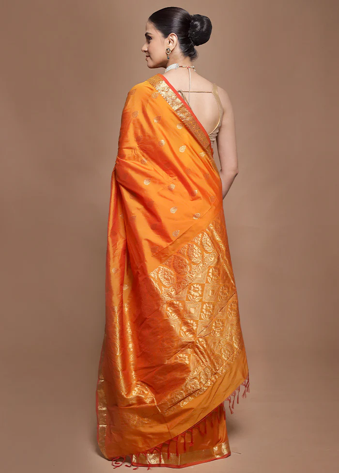 Rust Kanjivaram Silk Saree With Blouse Piece - Image 3