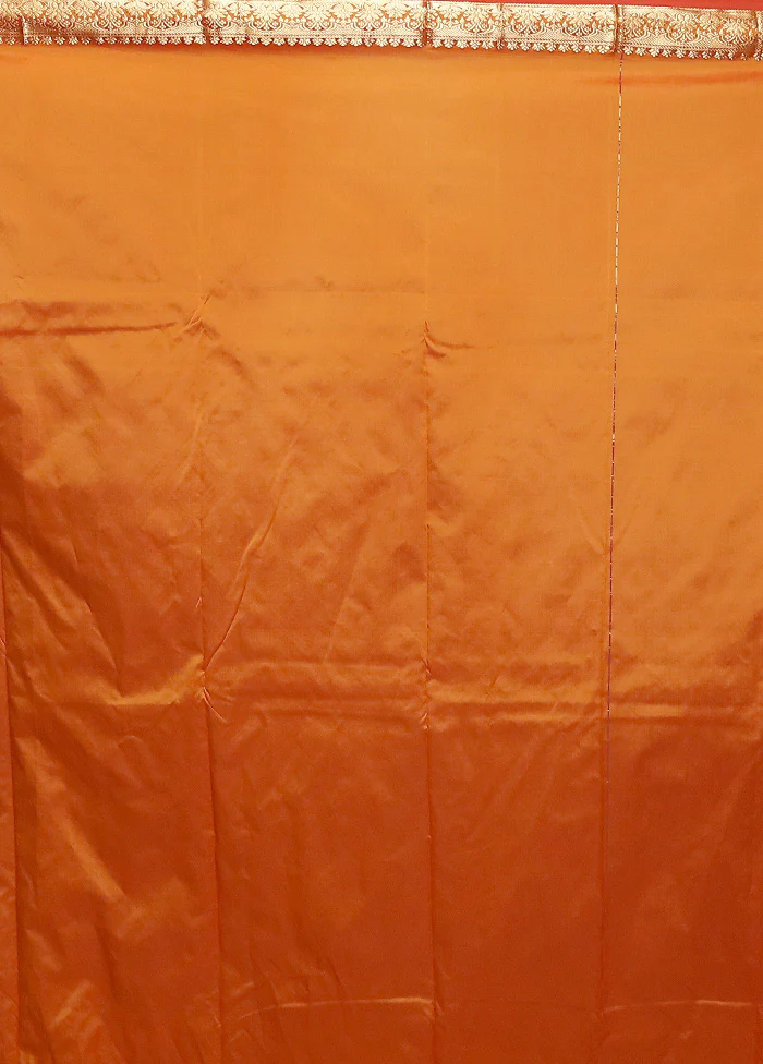 Rust Kanjivaram Silk Saree With Blouse Piece - Image 5