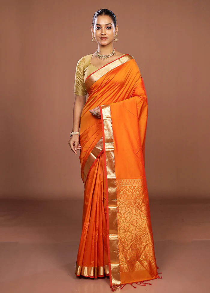 Rust Kanjivaram Silk Saree With Blouse Piece - Image 2