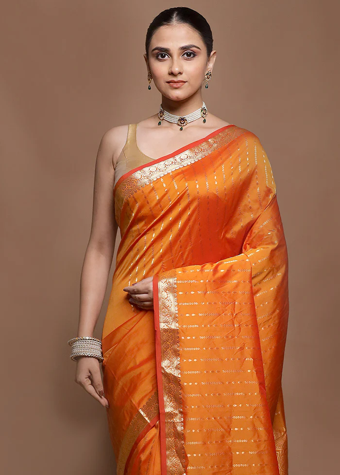 Rust Kanjivaram Silk Saree With Blouse Piece - Image 2