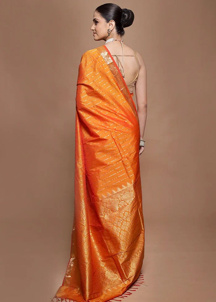 Rust Kanjivaram Silk Saree With Blouse Piece - Image 3