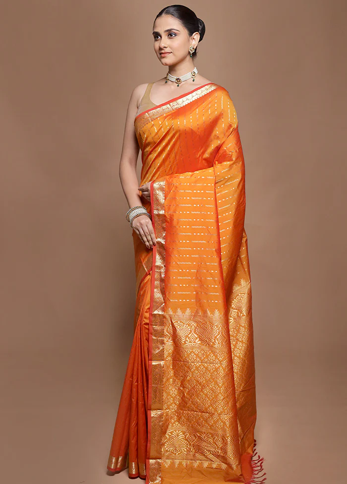 Rust Kanjivaram Silk Saree With Blouse Piece - Image 4