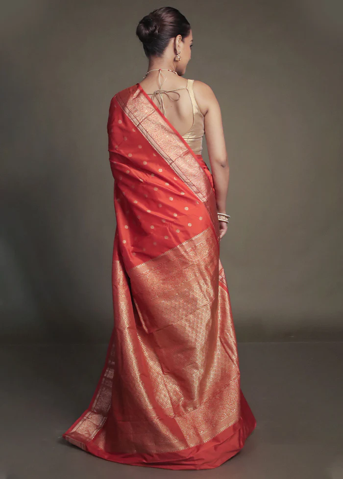 Rust Kanjivaram Silk Saree With Blouse Piece - Image 3