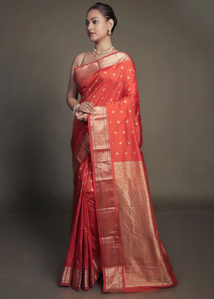 Rust Kanjivaram Silk Saree With Blouse Piece - Image 4