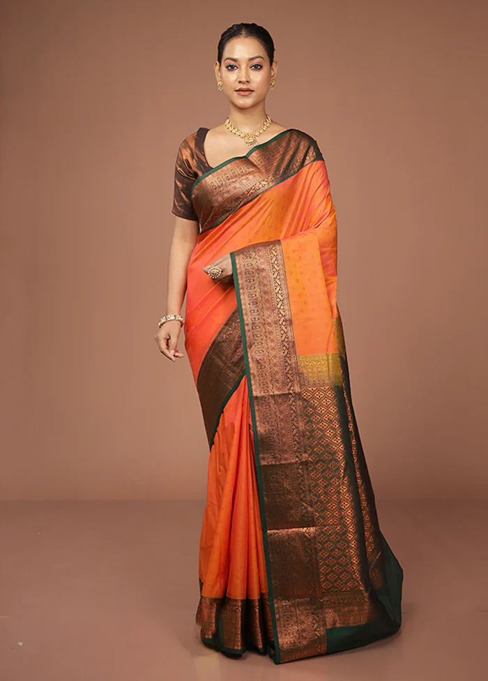 Rust Kanjivaram Silk Saree With Blouse Piece - Image 2