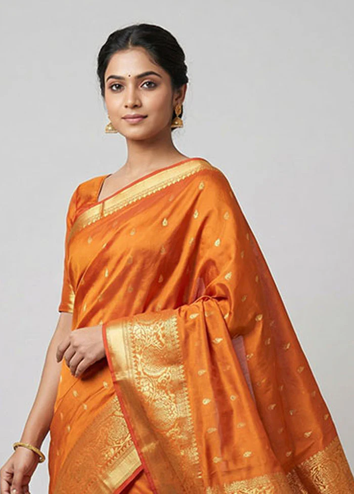 Rust Kanjivaram Silk Saree With Blouse Piece - Image 2