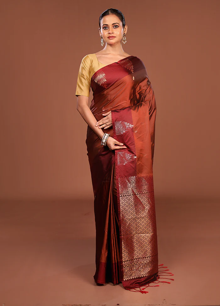Rust Kanjivaram Silk Saree With Blouse Piece - Image 2