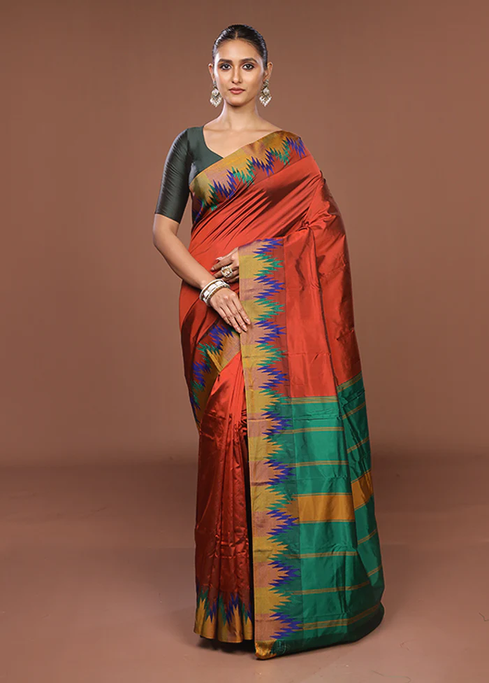 Brown Kanjivaram Silk Saree With Blouse Piece - Image 2