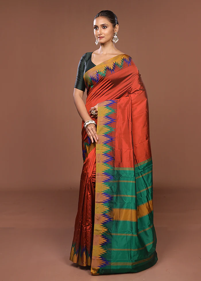 Brown Kanjivaram Silk Saree With Blouse Piece - Image 4