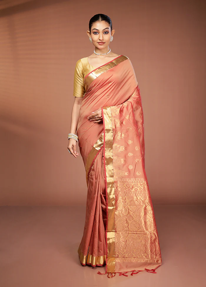 Rust Kanjivaram Silk Saree With Blouse Piece - Image 2