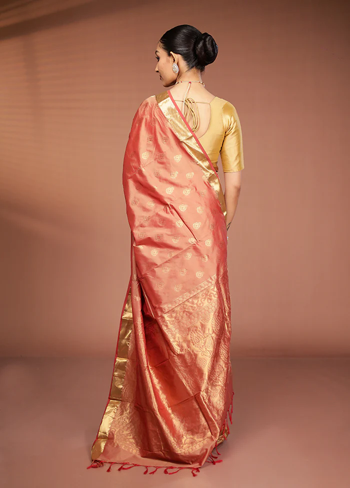 Rust Kanjivaram Silk Saree With Blouse Piece - Image 3