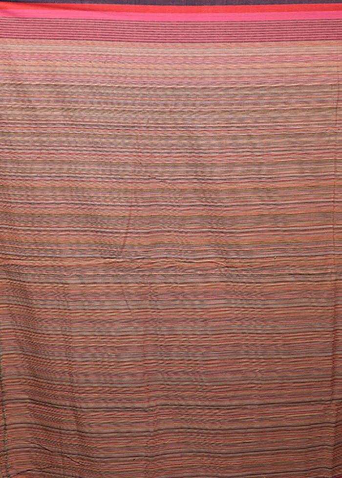 Rust Khadi Cotton Saree With Blouse Piece - Image 5