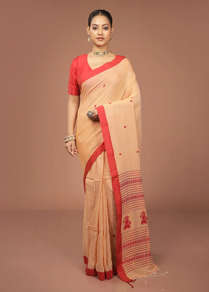 Rust Khadi Cotton Saree With Blouse Piece - Image 2
