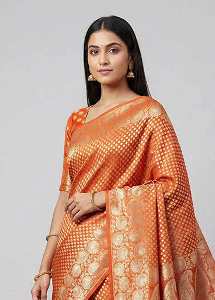 Rust Kora Silk Saree With Blouse Piece - Image 2