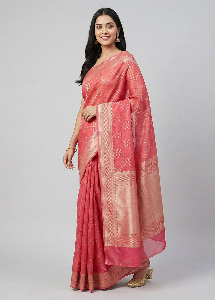 Rust Kora Silk Saree With Blouse Piece