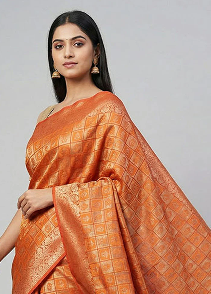 Rust Kora Silk Saree With Blouse Piece - Image 2