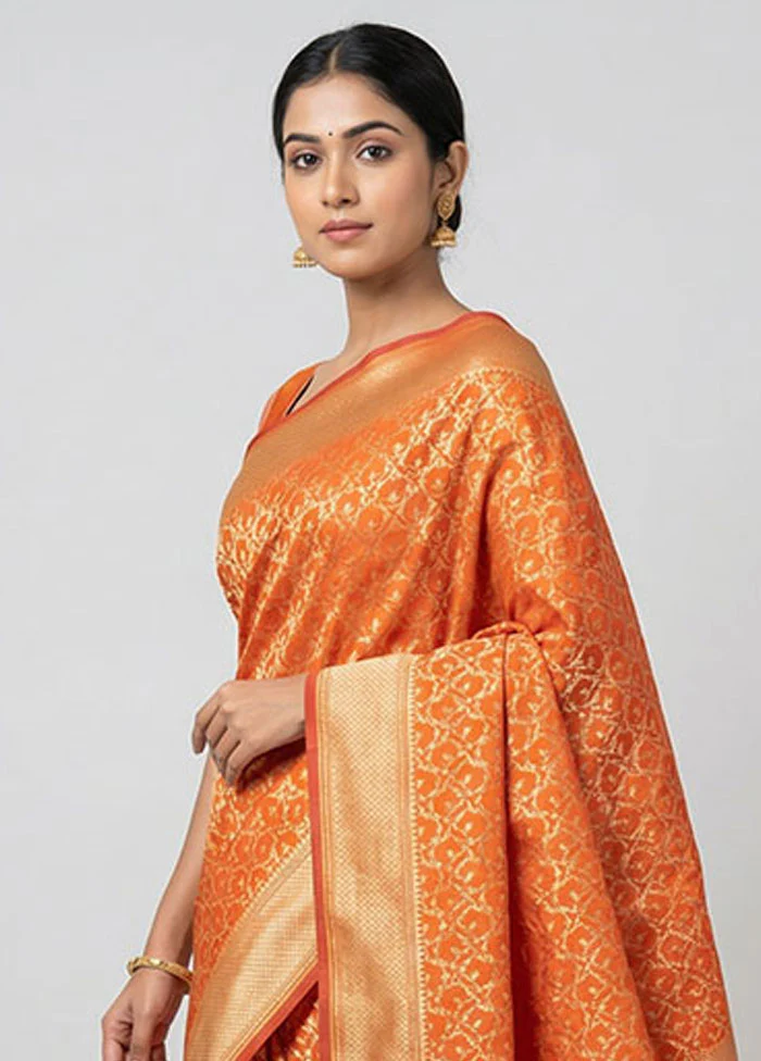 Rust Kora Silk Saree With Blouse Piece - Image 2
