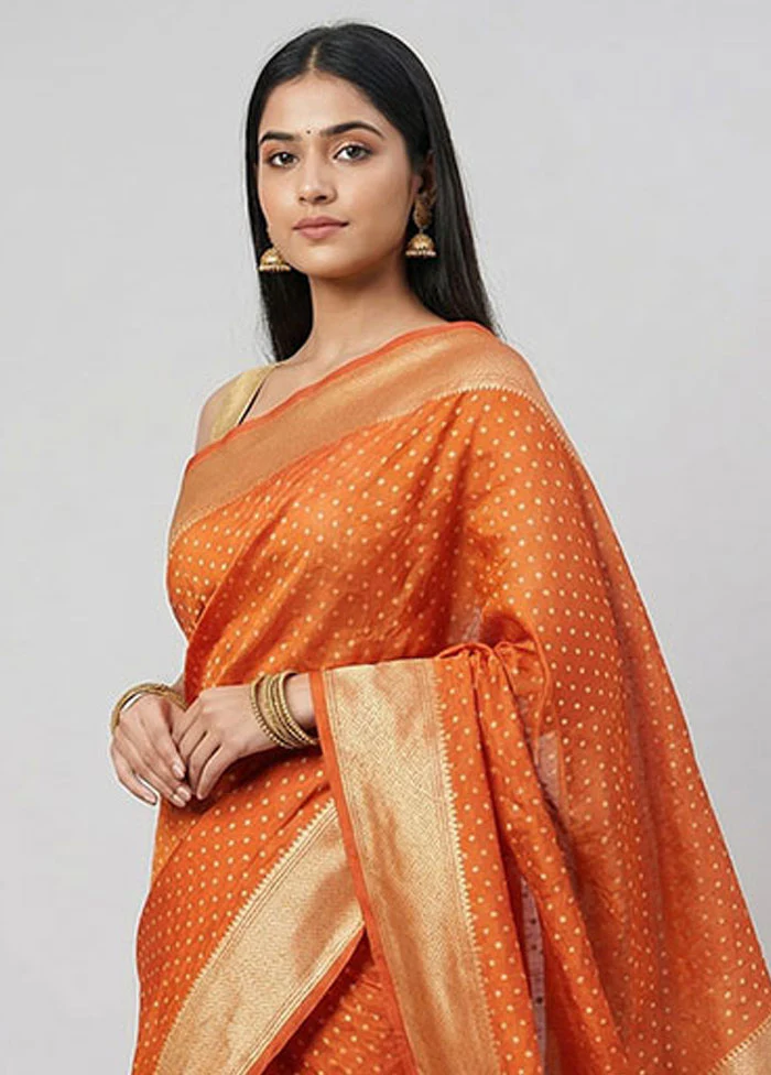 Rust Kora Silk Saree With Blouse Piece - Image 2