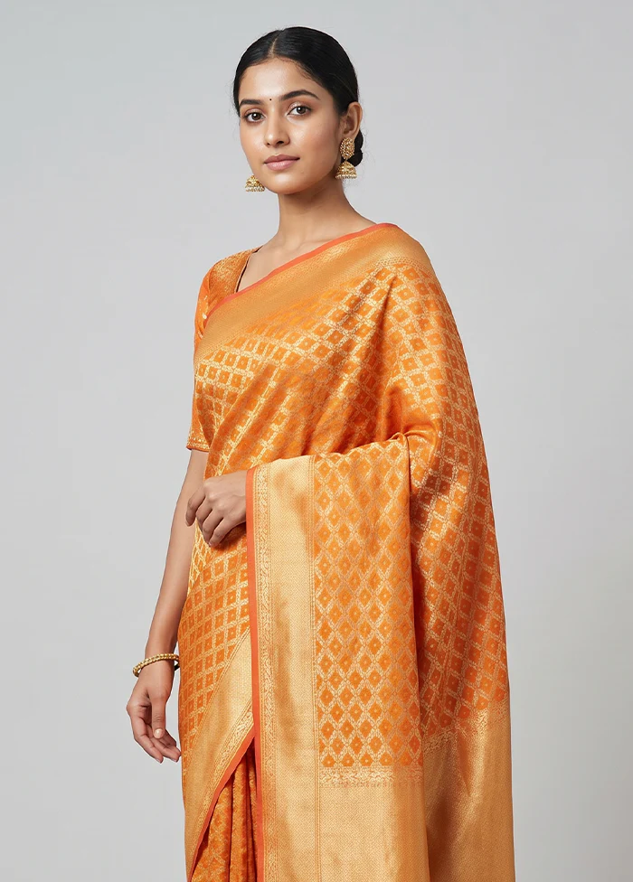Rust Kora Silk Saree With Blouse Piece - Image 2