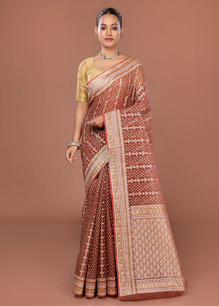 Rust Kora Silk Saree With Blouse Piece - Image 2