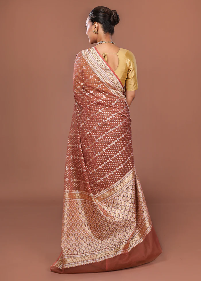 Rust Kora Silk Saree With Blouse Piece - Image 3