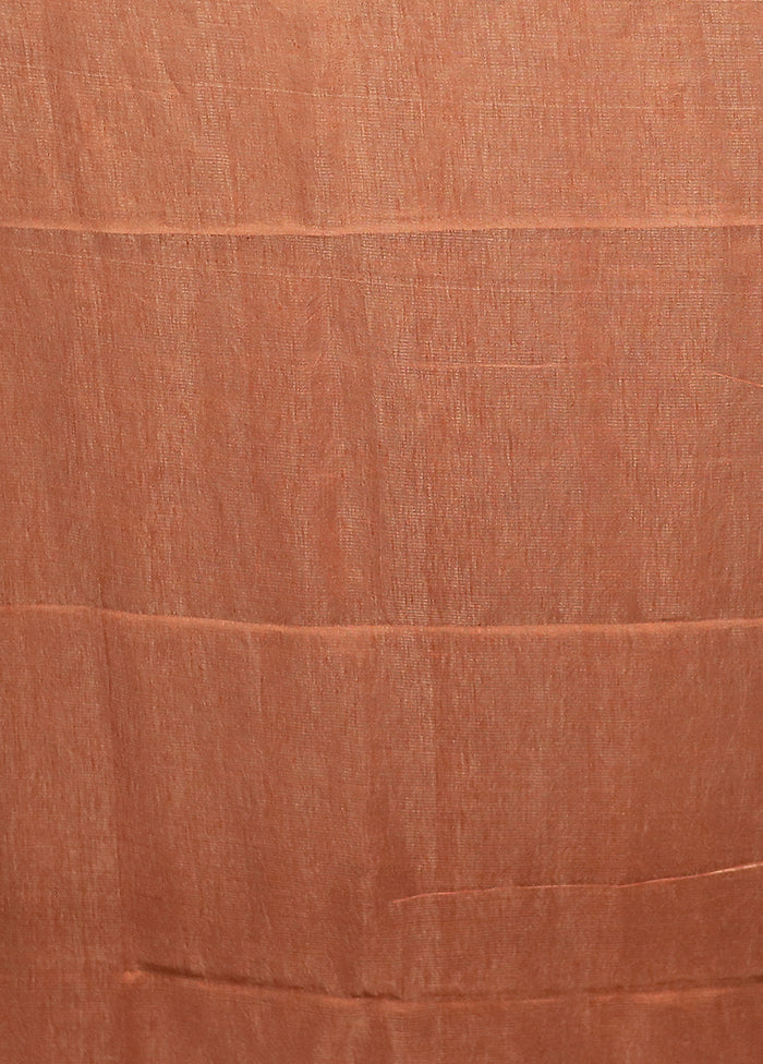 Rust Linen Silk Saree With Blouse Piece - Image 5