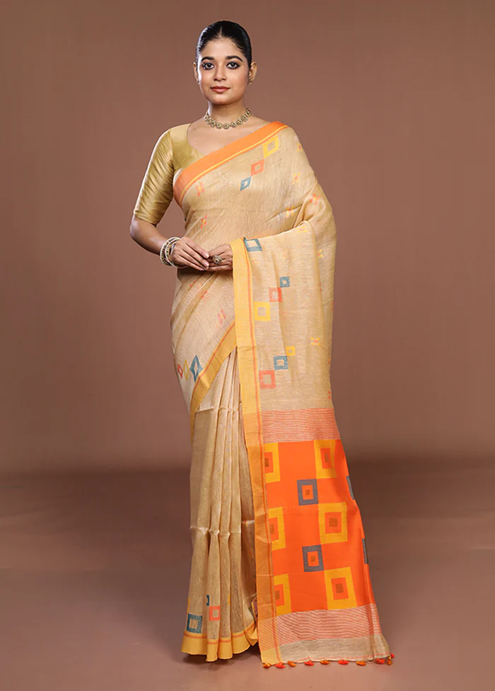 Rust Linen Silk Saree With Blouse Piece - Image 2