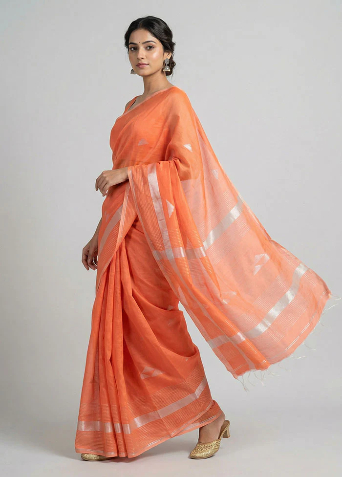 Rust Matka Silk Saree With Blouse Piece