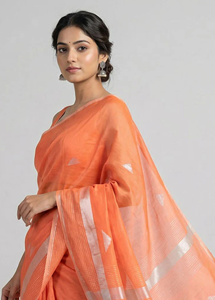 Rust Matka Silk Saree With Blouse Piece - Image 2