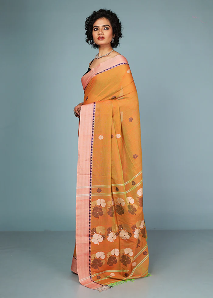 Yellow Matka Silk Saree With Blouse Piece - Image 4
