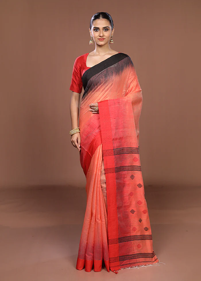 Rust Matka Silk Saree With Blouse Piece - Image 2