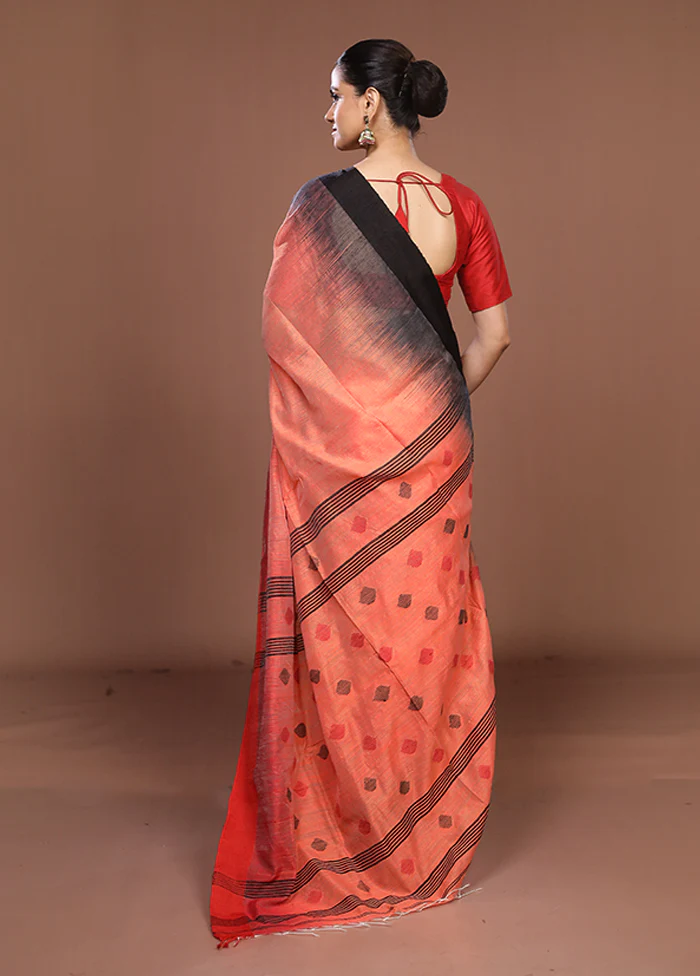 Rust Matka Silk Saree With Blouse Piece - Image 3