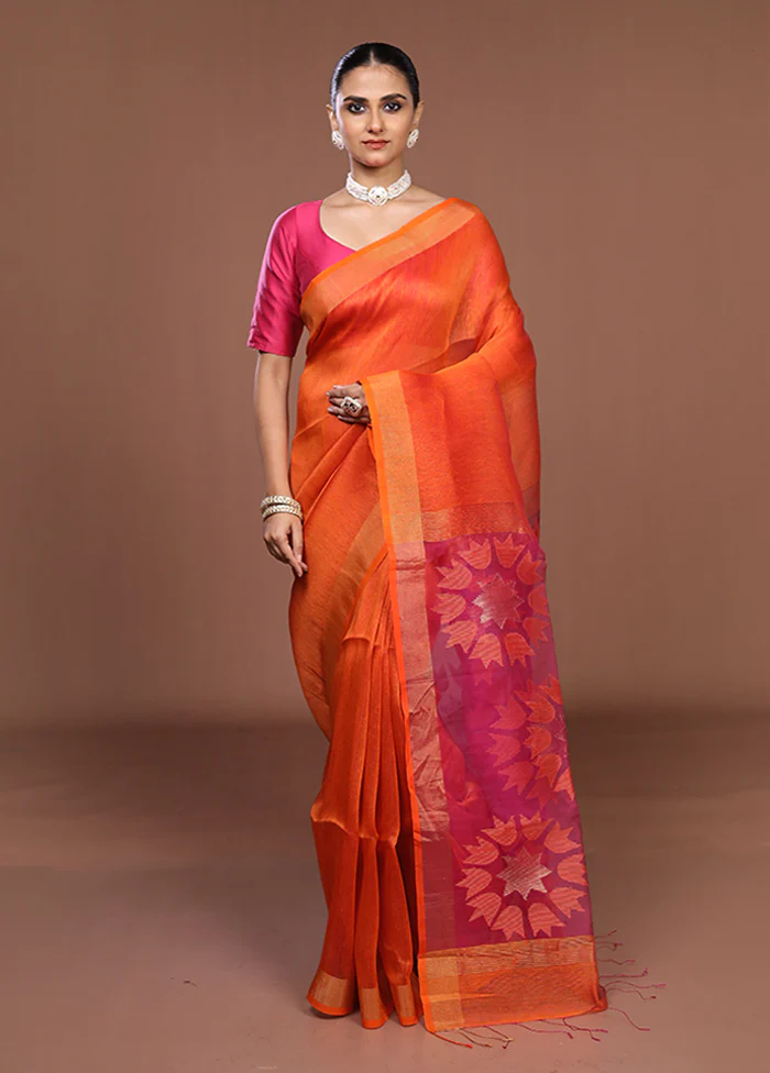 Rust Matka Silk Saree With Blouse Piece - Image 2