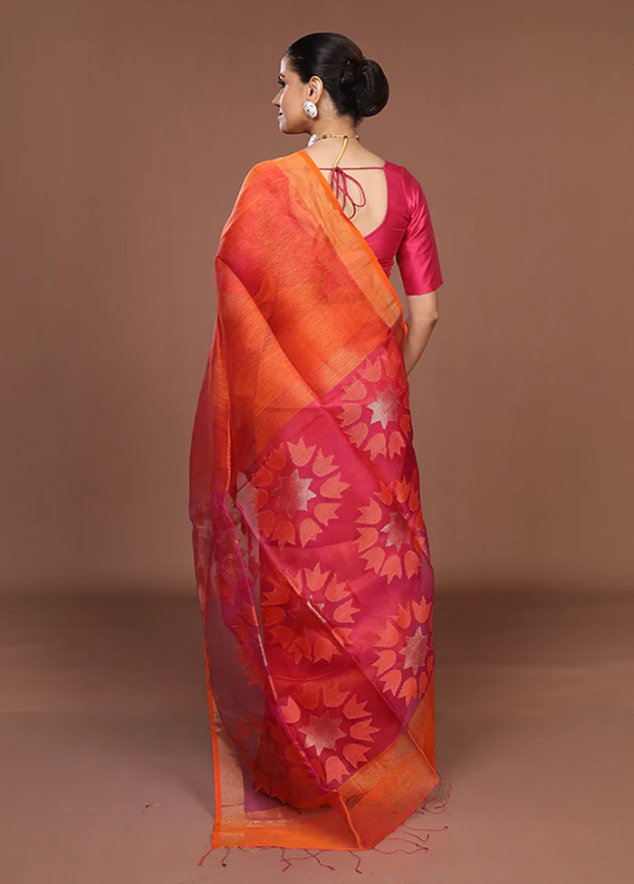 Rust Matka Silk Saree With Blouse Piece - Image 3
