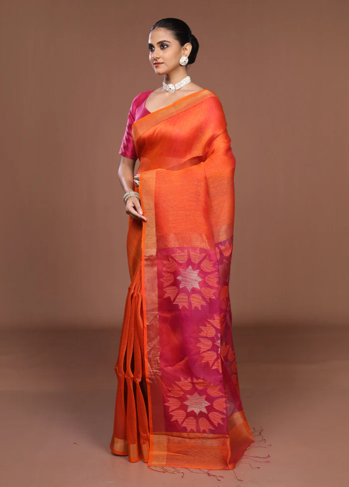 Rust Matka Silk Saree With Blouse Piece - Image 4