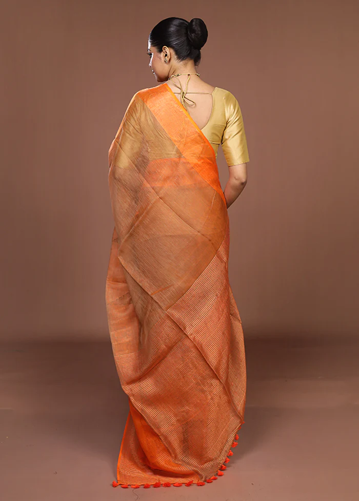 Rust Matka Silk Saree With Blouse Piece - Image 3