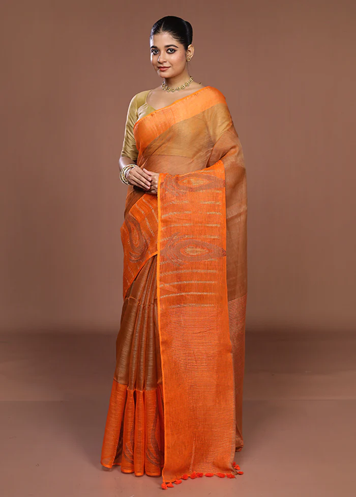 Rust Matka Silk Saree With Blouse Piece - Image 4