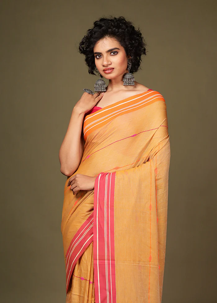 Rust Matka Silk Saree Without Blouse Piece