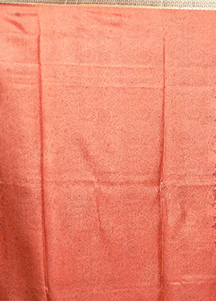 Rust Printed Pure Silk Saree Without Blouse Piece - Image 5