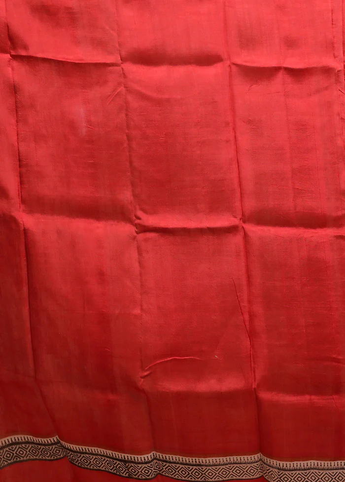 Rust Printed Silk Saree Without Blouse Piece - Image 5