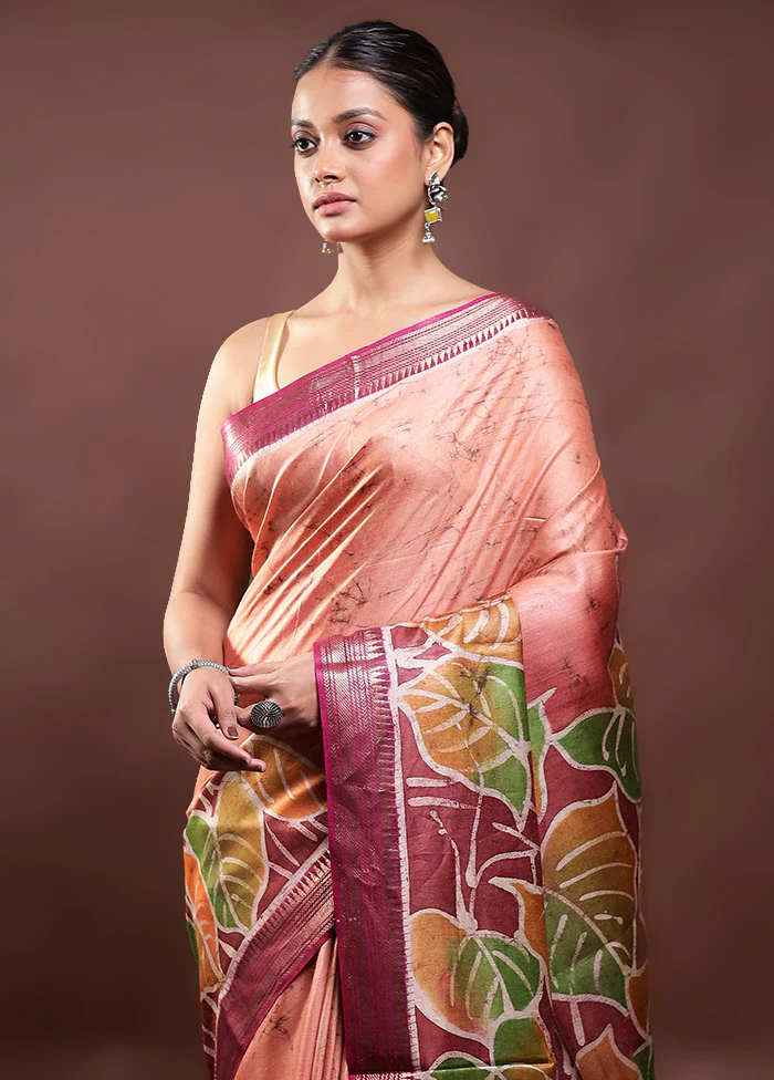 Rust Printed Pure Silk Saree Without Blouse Piece - Image 2