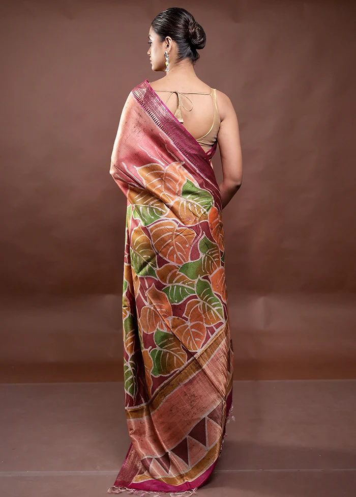 Rust Printed Pure Silk Saree Without Blouse Piece - Image 3
