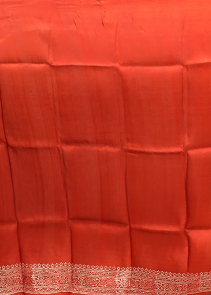 Rust Printed Pure Silk Saree Without Blouse Piece - Image 5