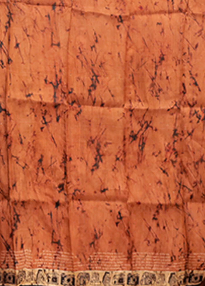 Rust Printed Pure Silk Saree Without Blouse Piece - Image 5