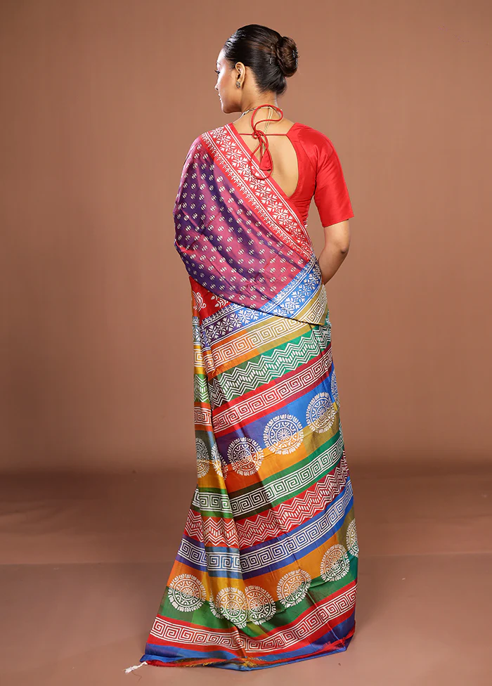 Rust Pure Bishnupuri Silk Saree With Blouse Piece - Image 3