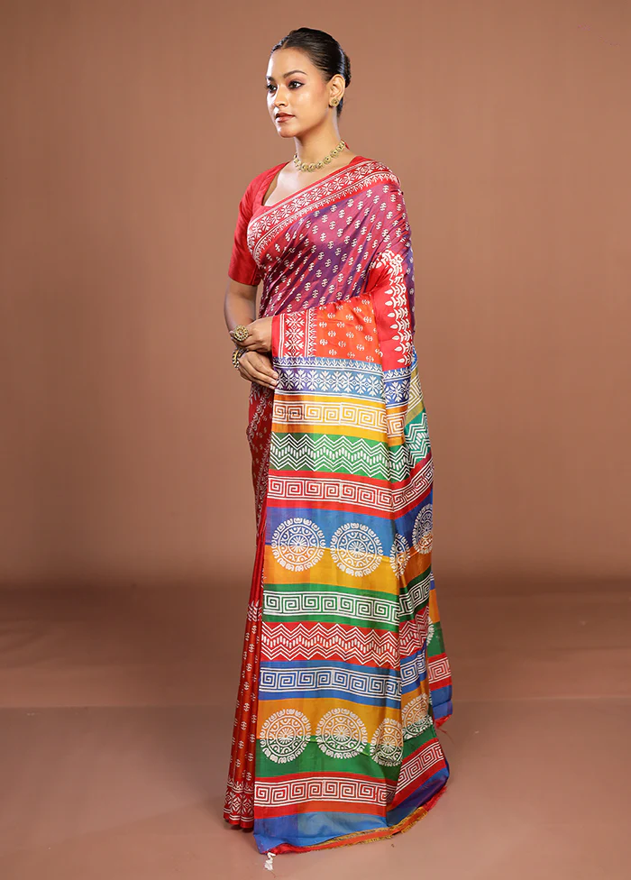 Rust Pure Bishnupuri Silk Saree With Blouse Piece - Image 4