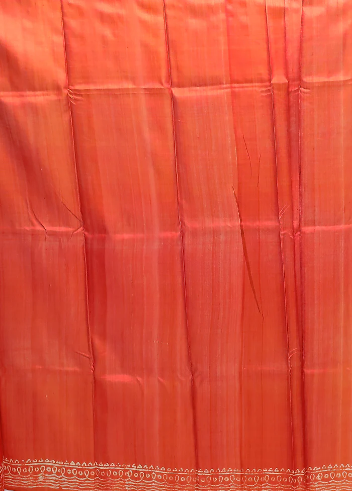Orange Printed Silk Saree Without Blouse Piece - Image 5